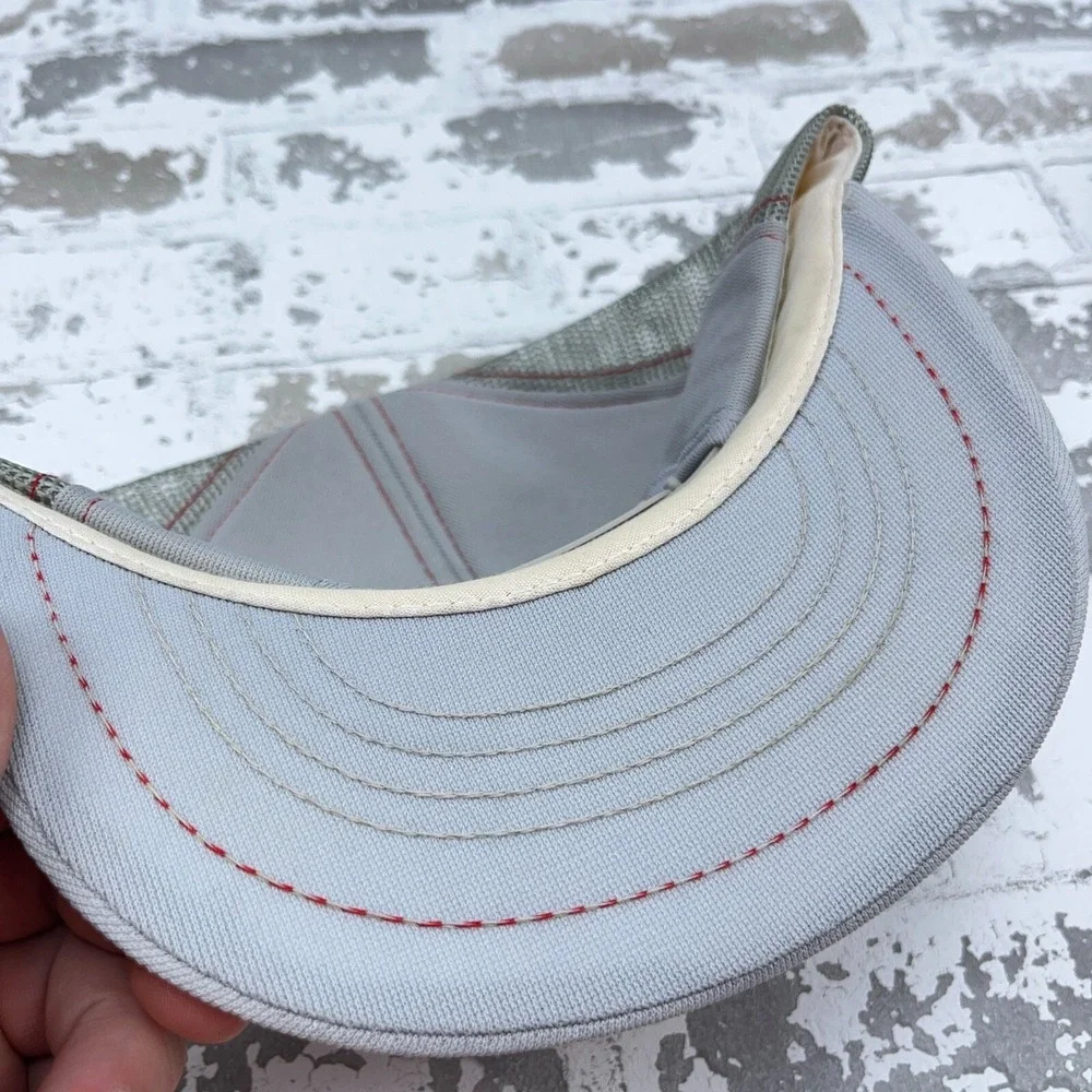 Vintage‎ Pierce Trucker Hat Cap Gray Red Stripe Patch 80s Made In USA Foods Snap